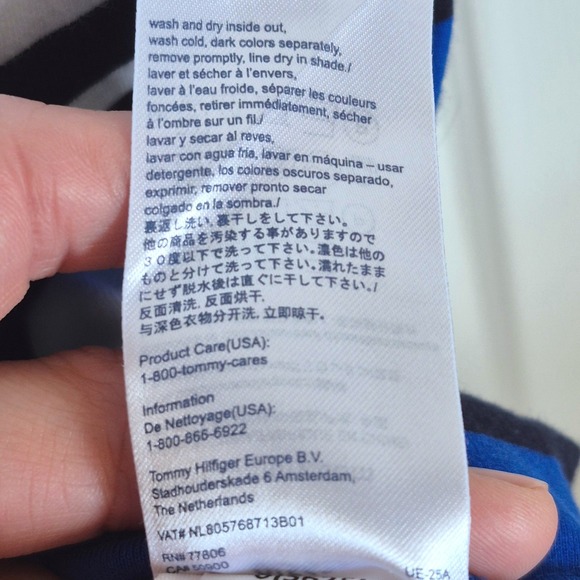 Tommy Hilfiger white blue black stripe dress with faux leather belt womens XS - Picture 5 of 10